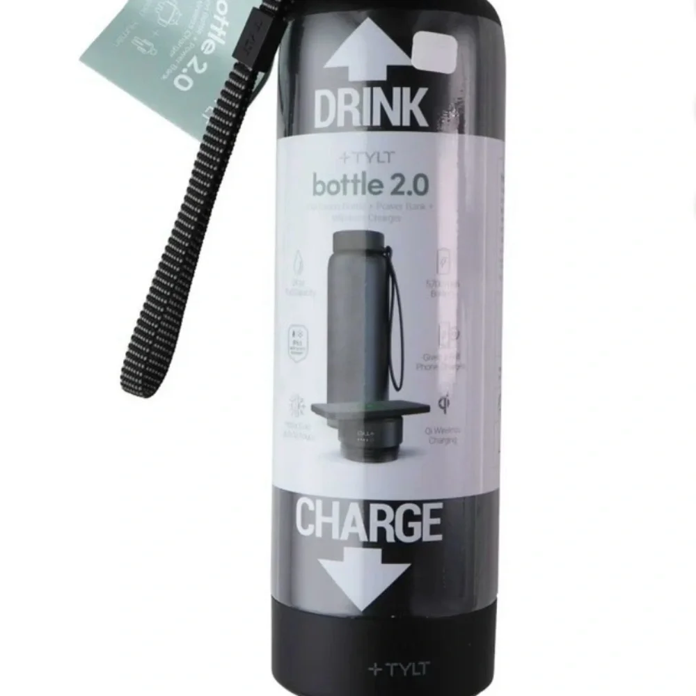 TYLT Hydration Bottle 2.0 Black Matte and Qi Wireless Charging Power Bank